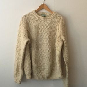 Vtg Irish Wool Fisherman Cable Knit Sweater Large